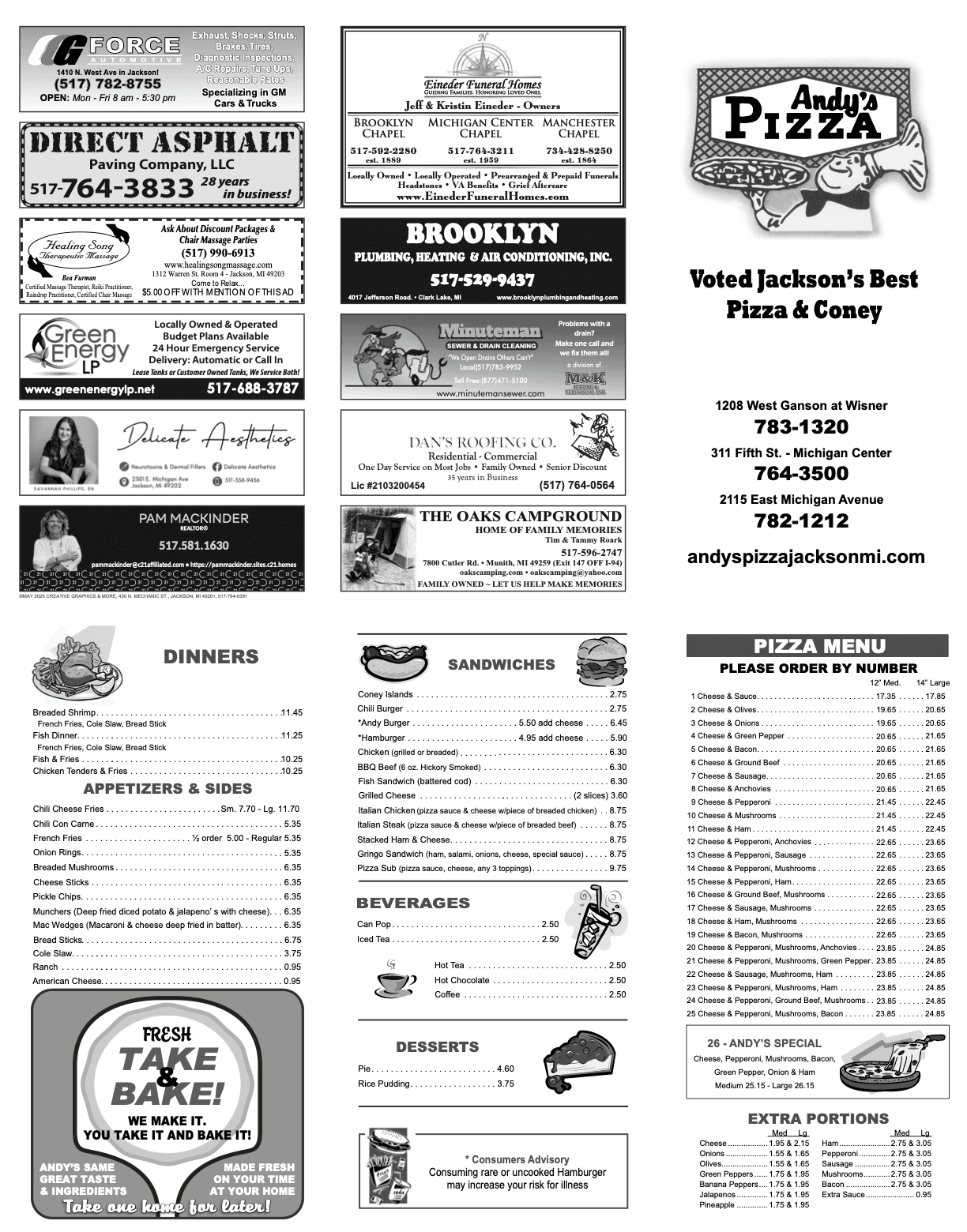 One-color take-out menu example